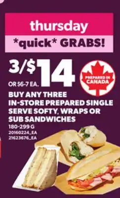 Loblaws IN-STORE PREPARED SINGLE SERVE SOFTY WRAPS OR SUB SANDWICHES, 180-299 G offer