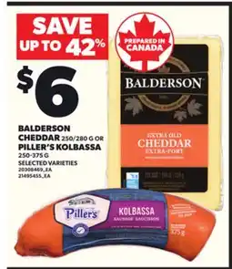 Loblaws BALDERSON CHEDDAR, 250/280 G OR PILLER'S KOLBASSA, 250-375 G offer