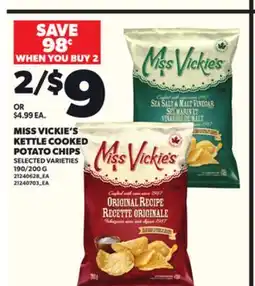 Loblaws MISS VICKIE'S KETTLE COOKED POTATO CHIPS, 190/200 G offer