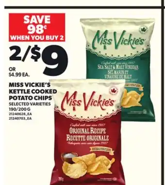 Loblaws MISS VICKIE'S KETTLE COOKED POTATO CHIPS, 190/200 G offer
