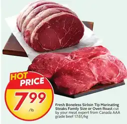 Sobeys Fresh Boneless Sirloin Tip Marinating Steaks Family Size or Oven offer