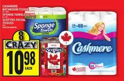 Food Basics CASHMERE BATHROOM TISSUE OR SPONGE TOWELS ULTRA OR SCOTTIES FACIAL TISSUES offer