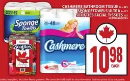 Food Basics CASHMERE BATHROOM TISSUE OR SPONGETOWELS ULTRA OR SCOTTIES FACIAL TISSUES offer