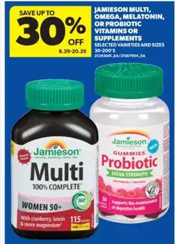 Real Canadian Superstore JAMIESON MULTI, OMEGA, MELATONIN, OR PROBIOTIC VITAMINS OR SUPPLEMENTS, 30-200'S offer