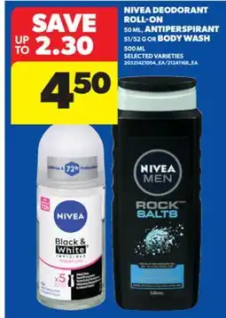 Real Canadian Superstore NIVEA DEODORANT ROLL-ON, 50 ML, ANTIPERSPIRANT, 51/52 G OR BODY WASH, 500 ML offer