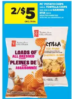 Real Canadian Superstore PC POTATO CHIPS 200 G, TORTILLA CHIPS, 320-350 G OR GARDEN STIX, 142 G offer