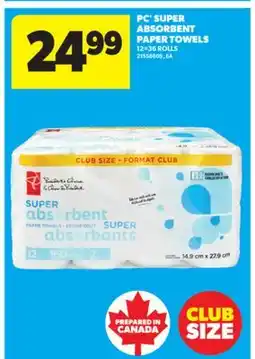 Real Canadian Superstore PC SUPER ABSORBENT PAPER TOWELS, 12 = 36 ROLLS offer