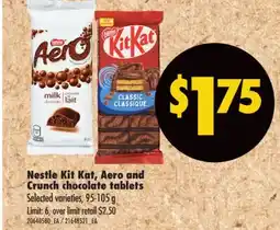 Real Canadian Superstore NESTLE KIT KAT, AERO AND CRUNCH CHOCOLATE TABLETS, 95-105 G offer