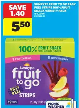 Real Canadian Superstore SUNRYPE FRUIT TO GO EASY PEEL STRIPS 100% FRUIT SNACK VARIETY PACK'S, 15'S 210 G offer