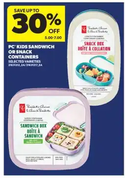 Real Canadian Superstore PC KIDS SANDWICH OR SNACK CONTAINERS offer