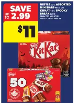 Real Canadian Superstore NESTLÉ 50' S, ASSORTED MINI BARS 485 G OR KITKAT 40' S, SPOOKY BREAK 328 G offer