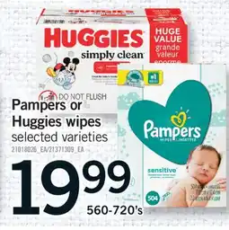 Fortinos PAMPERS OR HUGGIES WIPES, 560-720'S offer