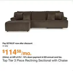 Ashley Furniture Top Tier 3 Piece Reclining Sectional with Chaise in Chocolate, Fabric by Ashley offer