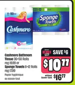 FreshCo Cashmere bathroom Tissue 30=50 Rolls or Sponge Towels 6=12 Rolls offer