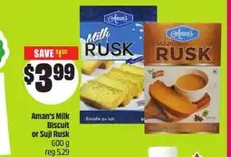 Chalo FreshCo Aman's Milk Biscuit or Suji Rusk 600 g offer