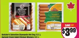 Chalo FreshCo Butcher's Selection Stampede Hot Dog 900 g Harvest Creek Halal Chicken Wieners 900 g offer