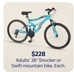 Walmart Adults 26 Shocker or Swift mountain bike offer