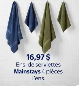 Walmart Ens. de serviettes Mainstays 4 pièces offer