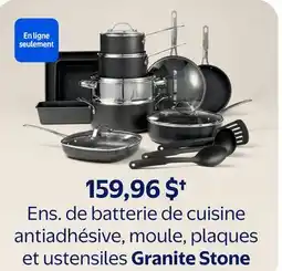 Walmart Ens. de batterie de cuisines antiadhésive, moule, plaques et ustensiles Granite Stone offer