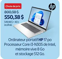 Walmart Ordinateur portatif HP 17 po Processeur Core i3-N305 de Intel, mémoire vive 8 Go et stockage 512 Go offer