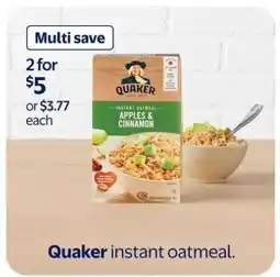 Walmart Quaker Instant Oatmeal Apples & Cinnamon offer