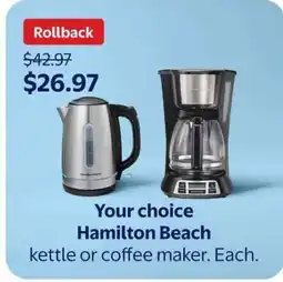 Walmart Hamilton Beach Kettle or Coffee Maker offer