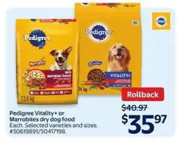 Walmart Pedigree Vitality+ or Marrobites dry dog food offer