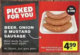 IGA Beer, onion & mustard sausage offer