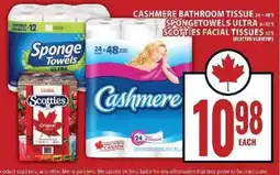 Food Basics Cashmere Bathroom Tissue, SpongeTowels Ultra, Scotties Facial Tissues offer