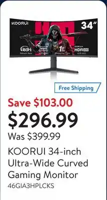 Walmart KOORUI 34-inch Ultra-Wide Curved Gaming Monitor offer