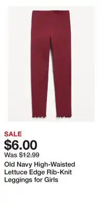 Old Navy Old Navy High-Waisted Lettuce Edge Rib-Knit Leggings for Girls offer