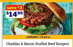 M & M Food Market Cheddar & Bacon Stuffed Beef Burgers offer
