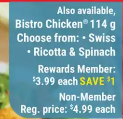 M & M Food Market Bistro Chicken 114 g, Swiss Ricotta & Spinach offer