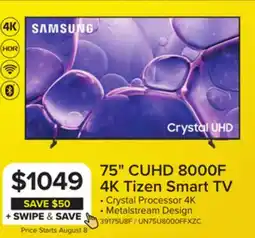 Leon's Samsung 75 4K CUHD Smart LED TV - UN75U8000FFXZC offer