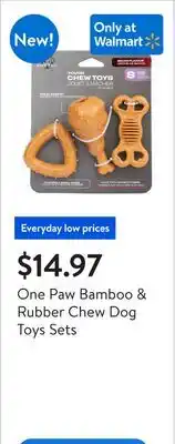 Walmart One Paw Bamboo & Rubber Chew Dog Toys Sets offer