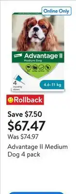 Walmart Advantage II Medium Dog 4 pack offer