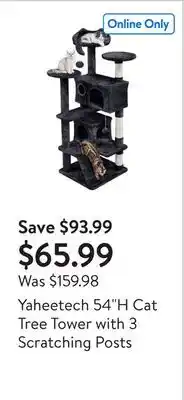 Walmart Yaheetech 54H Cat Tree Tower with 3 Scratching Posts offer