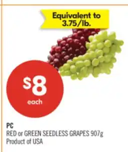 Shoppers Drug Mart PC RED or GREEN SEEDLESS GRAPES offer