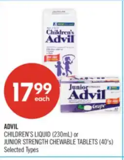 Shoppers Drug Mart ADVIL CHILDREN'S LIQUID (230mL) or JUNIOR STRENGTH CHEWABLE TABLETS (40's) offer