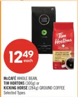 Shoppers Drug Mart McCAFÉ WHOLE BEAN, TIM HORTONS (300g) or KICKING HORSE (284g) GROUND COFFEE offer