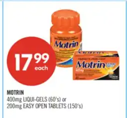 Shoppers Drug Mart MOTRIN 400mg LIQUI-GELS (60's) or 200mg EASY OPEN TABLETS (150's) offer