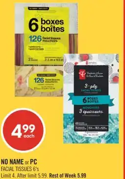 Shoppers Drug Mart NO NAME or PC FACIAL TISSUES offer