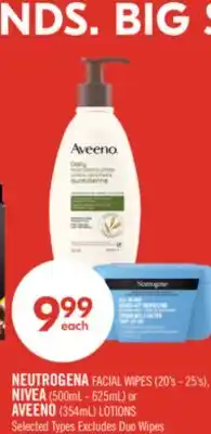 Shoppers Drug Mart NEUTROGENA FACIAL WIPES (20's - 25's), NIVEA (500mL - 625mL) or AVEENO (354mL) LOTIONS offer