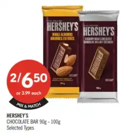 Shoppers Drug Mart HERSHEY'S CHOCOLATE BAR 90g-100g offer