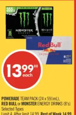 Shoppers Drug Mart POWERADE TEAM PACK (24 x 591mL), RED BULL or MONSTER ENERGY DRINKS (8's) offer