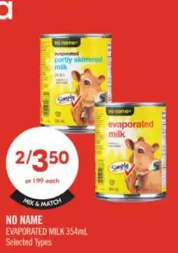 Shoppers Drug Mart NO NAME EVAPORATED MILK offer