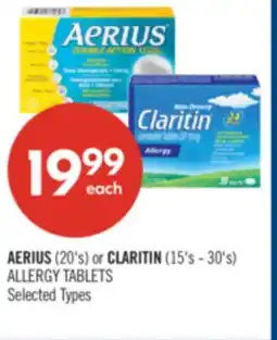 Shoppers Drug Mart AERIUS (20's) or CLARITIN (15's - 30's) ALLERGY TABLETS offer