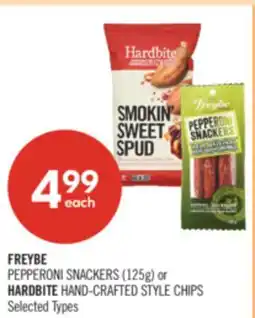 Shoppers Drug Mart FREYBE PEPPERONI SNACKERS (125g) or HARDBITE HAND-CRAFTED STYLE CHIPS offer