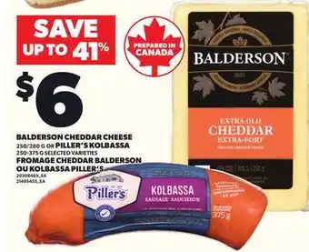 Independent City Market BALDERSON CHEDDAR CHEESE 250/280 G OR PILLER'S KOLBASSA 250-375 G offer