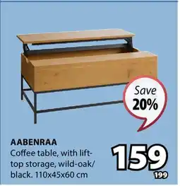 JYSK AABENRAA Coffee table, with lift- top storage, wild-oak/ black offer